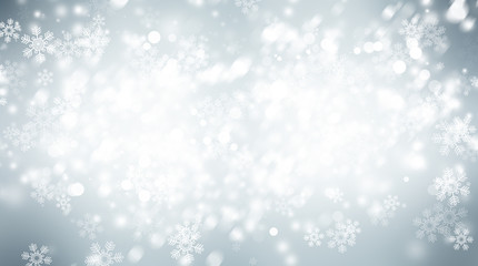 Naklejka na ściany i meble white blur abstract background. bokeh christmas blurred beautiful shiny Christmas lights. Snow background.