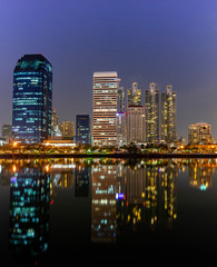 Fototapeta na wymiar Panorama building city night scene in Bangkok, Thailand.