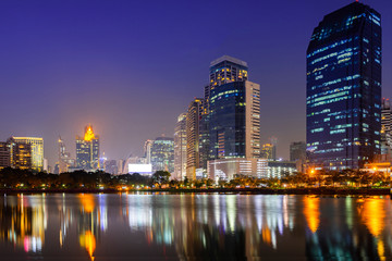 Fototapeta na wymiar Building city night scene in Bangkok, Thailand.