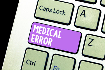 Handwriting text Medical Error. Concept meaning Preventable adverse effect of care under and over...