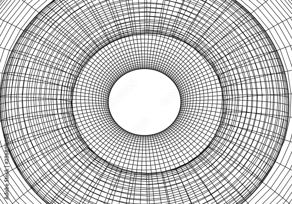 Poster tunnel or wormhole. digital 3d wireframe tunnel. 3d tunnel grid. network cyber technology. surrealis