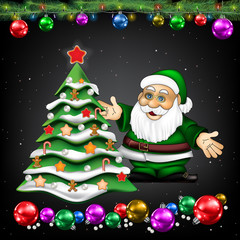 Christmas greeting with Santa Claus and tree