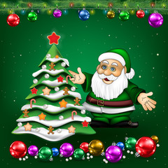 Christmas greeting with Santa Claus and tree