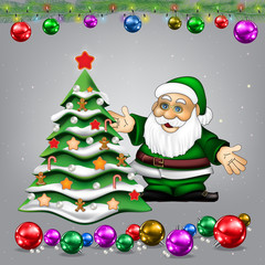 Christmas greeting with Santa Claus and tree