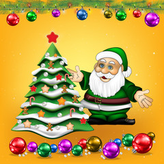 Christmas greeting with Santa Claus and tree