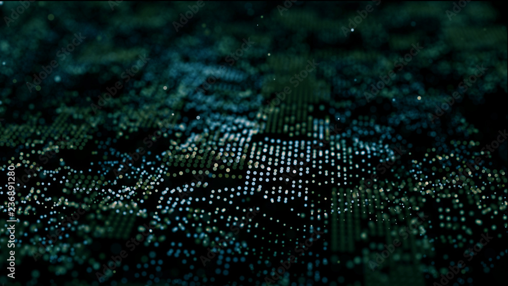 Poster big data visualization. visual information complexity. data threads plot. 3d rendering. data technol