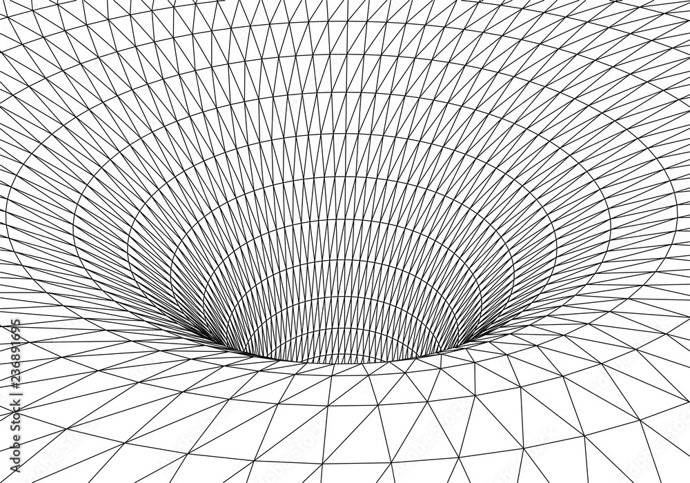 Poster tunnel or wormhole. digital 3d wireframe tunnel. 3d tunnel grid. network cyber technology. surrealis