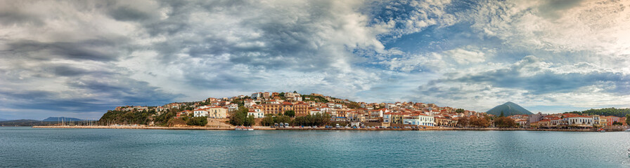Fototapeta na wymiar Panoramic view of the waterfront of Pylos, Greece.