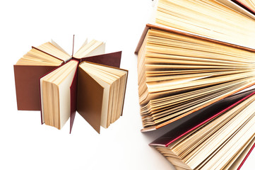 Naklejka premium Open books with pages on a white background