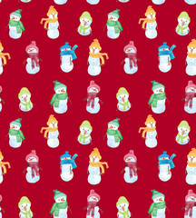 Christmas Watercolor beautiful seamless pattern with snowman. Happy New Year decor. Holidays decorative prints for textile, paper, cards etc