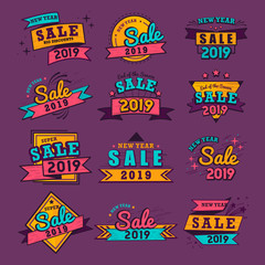 2019 new year sale badge vector set