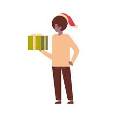 african american man hold gift box present merry christmas happy new year holiday celebration concept full length male cartoon character isolated flat vector illustration
