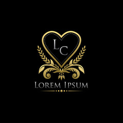 Feminine Luxury Heart Badge  LC Letter Logo