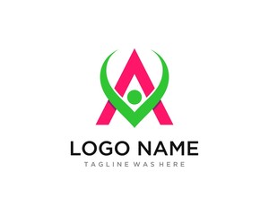 Crossing AV Letter Human Flat Color Clean Logo Template