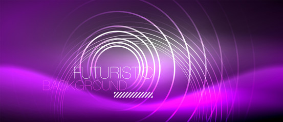 Neon circles abstract background, shiny lines