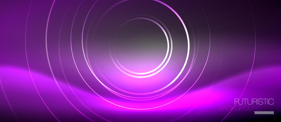 Neon circles abstract background, shiny lines