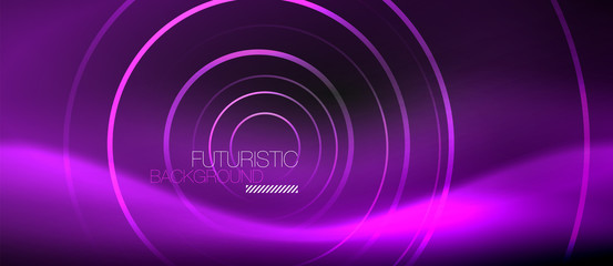 Dark abstract background with glowing neon circles