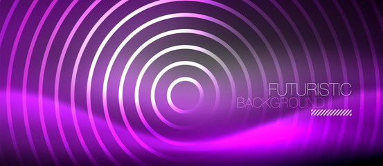 Neon circles abstract background, shiny lines