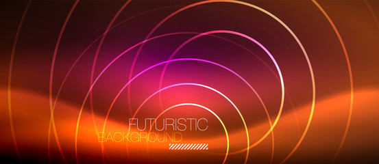 Neon glowing techno lines, hi-tech futuristic abstract background template with square shapes