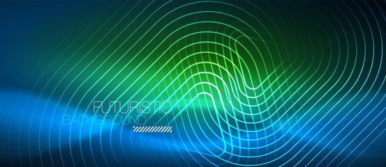 Neon glowing techno lines, hi-tech futuristic abstract background template with geometric shapes