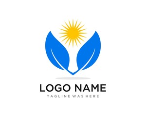 Blue Knowledge leaf sun ecology nature element vector flat color icon logo template