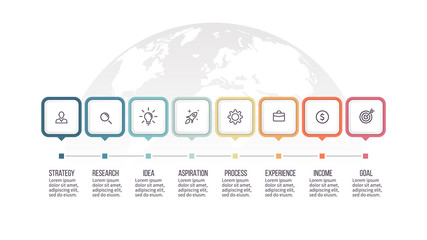Business infographics. Timeline with 8 steps, options, squares. Vector template.