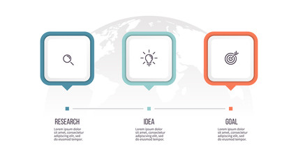 Obraz premium Business infographics. Timeline with 3 steps, options, squares. Vector template.