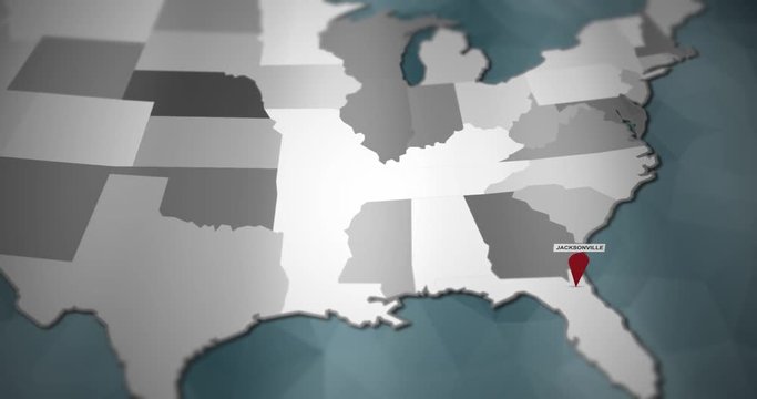 Modern United States motion graphics map - Jacksonville Pin Location Animation