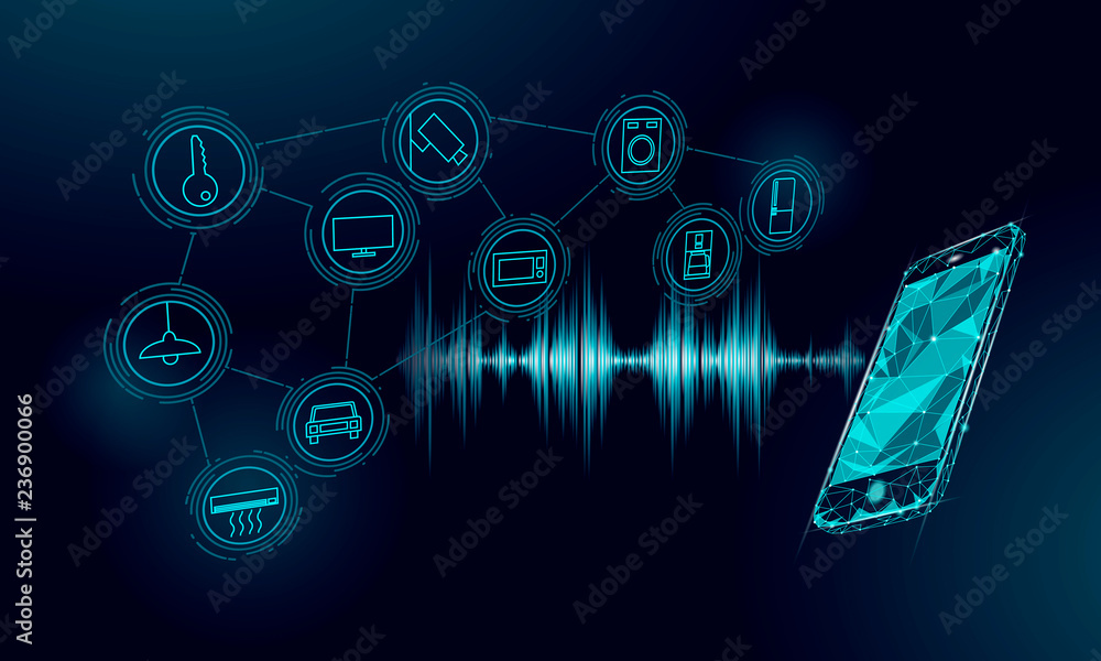 Poster voice assistant smart home control. internet of things icon innovation technology concept. wireless 
