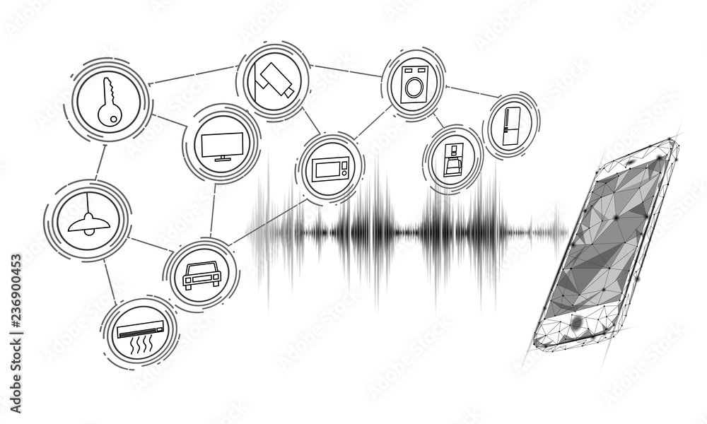 Poster voice assistant smart home control. internet of things icon innovation technology concept. wireless 