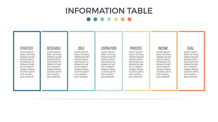 Business infographics with 7 steps, options. Vector template. Editable line.