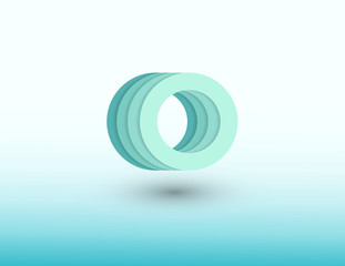 Blue circle shape vector logo with reflections and shading on light background