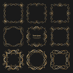 Set of golden dividers vintage frames, Vector illustration.