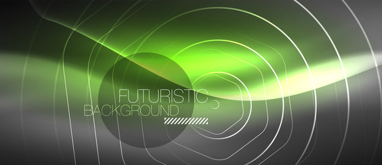 Black and glowing color lines neon design, magin techno template background