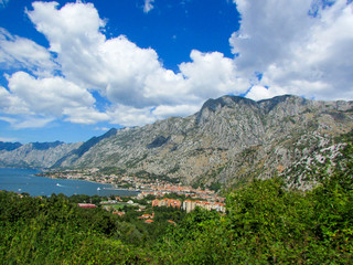 Fototapeta na wymiar Breathtaking view to Kotor bay and medieval city Kotor, Montenegro
