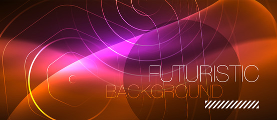 Neon glowing wave, magic energy and light motion background. Vector wallpaper template
