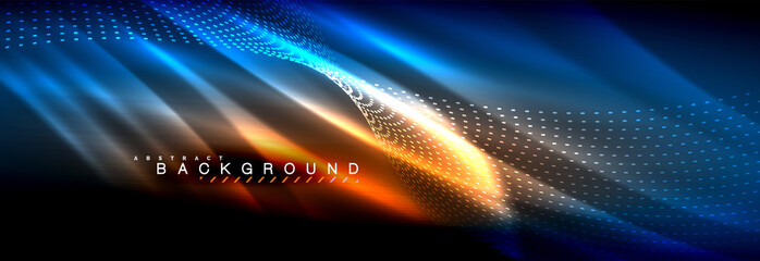 Liquid neon flowing waves, glowing light lines background