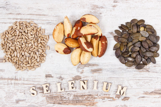 Products and ingredients containing selenium, minerals and dietary fiber, healthy nutrition concept