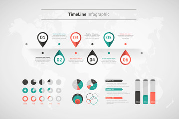 Timeline vector infographic. World map