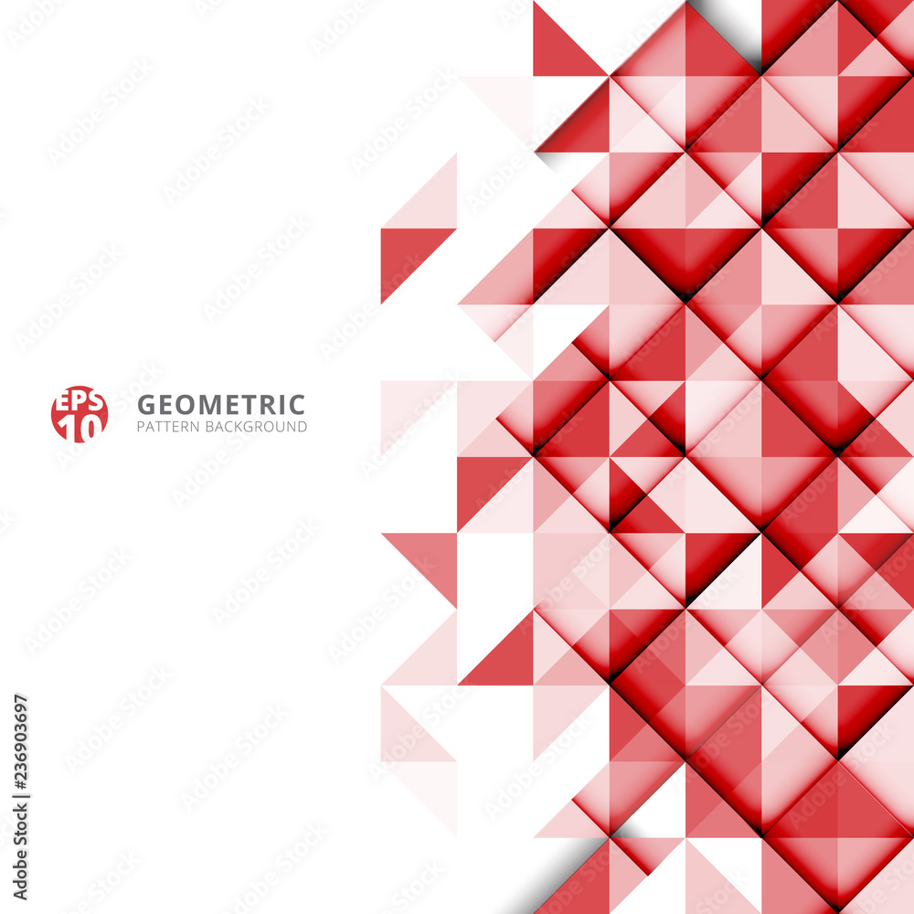 Poster abstract red geometric triangles pattern on white background with copy space.