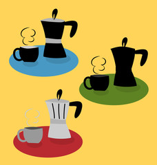 vector of coffee pot with coffee cup in various style