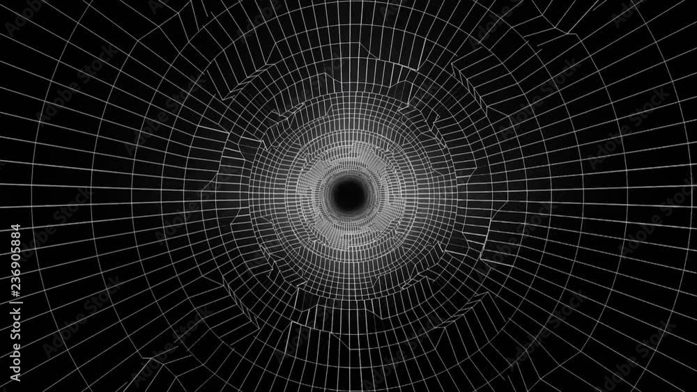 Poster monochrom neon lines rotating inside the tunnel while flying through it, seamless loop. modern, geom