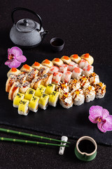 sushi on black background