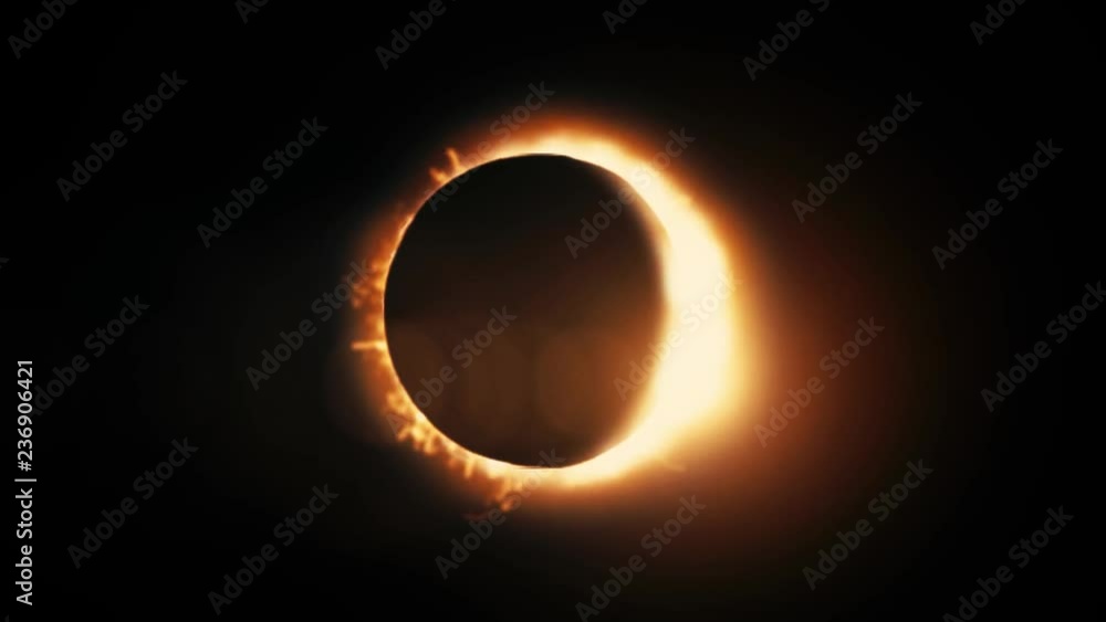 Aufkleber abstract solar eclipse caused by a lunar event with ring of fire on black background. animated abstr