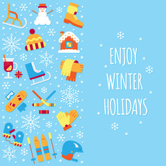 Winter holiday card christmas flat icon set