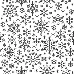 Poster Snow flake line seamless pattern winter background © Suesse