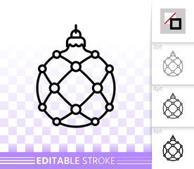 Obraz premium Christmas Tree Ball simple black line vector icon