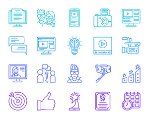 Blog channel online simple line icons vector set