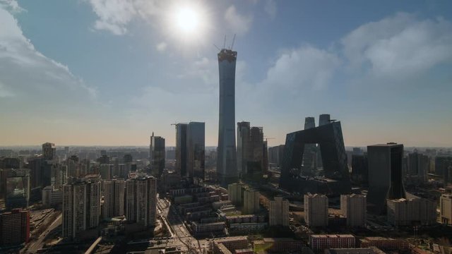Timelapse.Landmark Downtown CBD Skyscrapers with clouds at Daytime,Beijing,China
