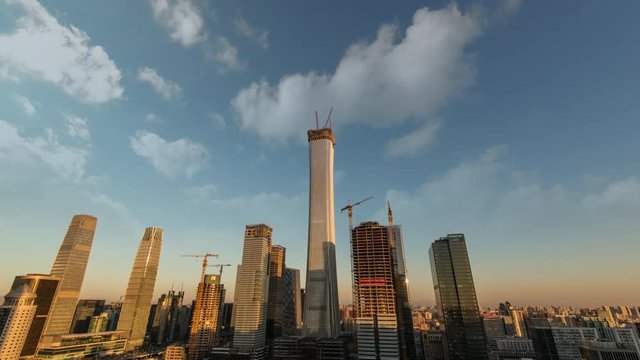 Timelapse.Landmark Downtown CBD Skyscrapers Skyline in Morning,Beijing,China